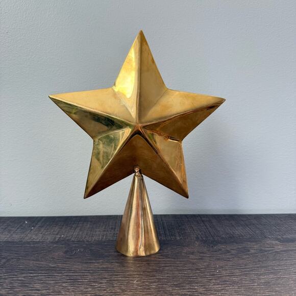 Vintage | Brass Star Christmas Tree Topper India Gold Holiday 5 Pointed Large - Picture 2 of 6